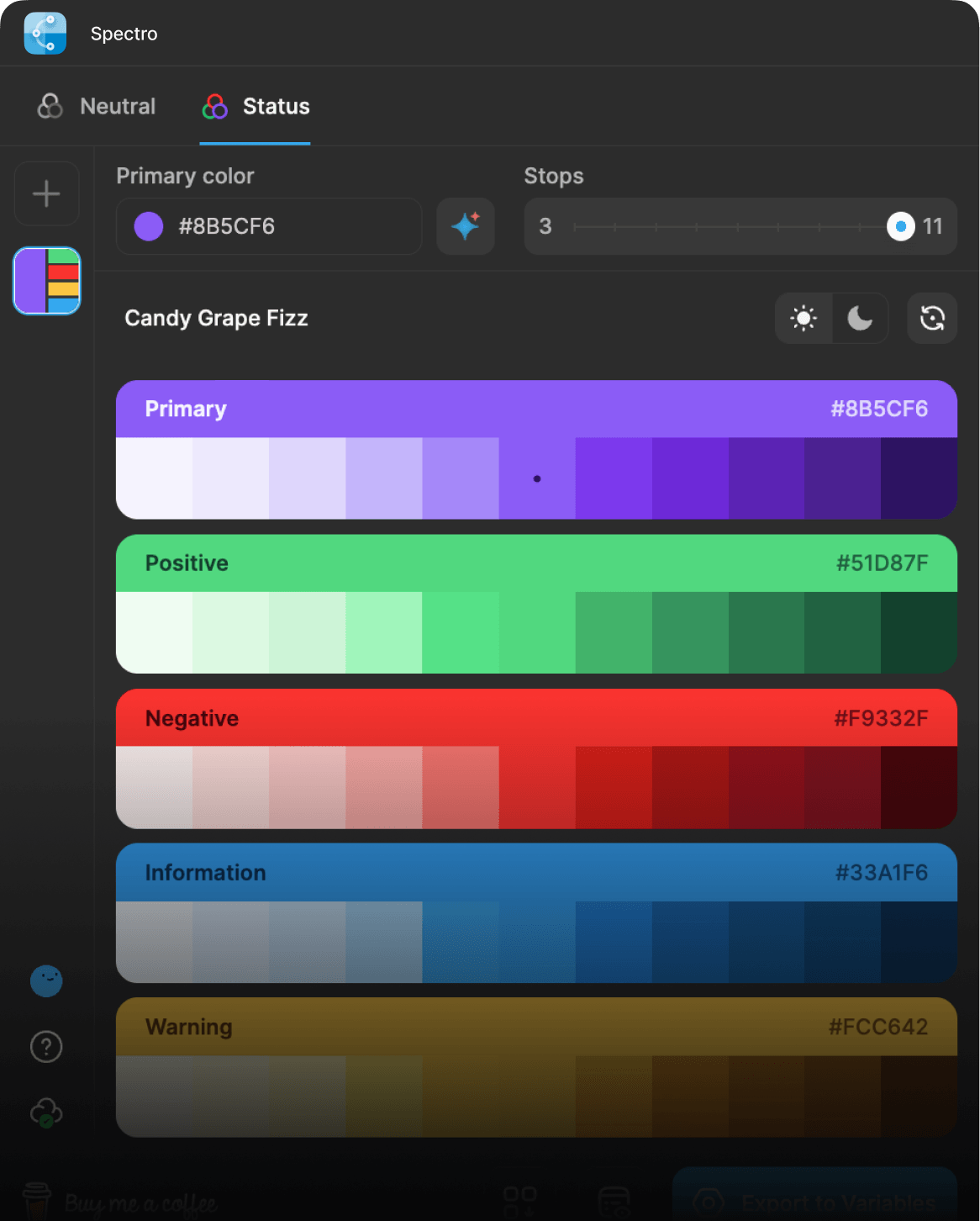 Spectro status palette generator interface